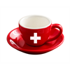 Espresso Tasse und Unterteller rot mit Schweizerkreuz