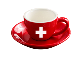 Espresso Tasse und Unterteller rot mit Schweizerkreuz