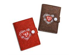 Filz-Portemonnaie rot u. braun mit Herz und Edelweiss, 2 assortiert