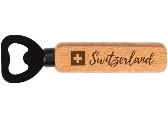 Flaschenöffner FSC Buche mit schwarzer Edelstahlklinge - Switzerland