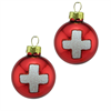 Glas Ornament 2 kleine Kugeln Schweizerkreuz, 4cm