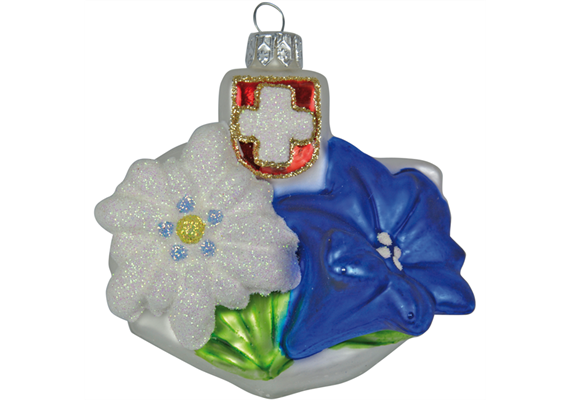 Glas Ornament als Edelweiss - Enzian Blume