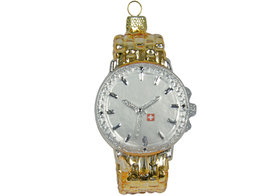Glas Ornament Armbanduhr gold, 8 x 5cm