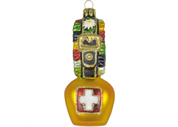 Glas Ornament Glocke mit Schleife und Schweizerkreuz