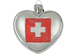 Glas Ornament Herz mit CH Kreuz, 6.5 x 6cm