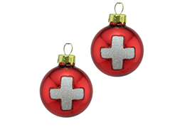 Glas Ornament Kugel Schweizerkreuz, 2 Stück 4cm