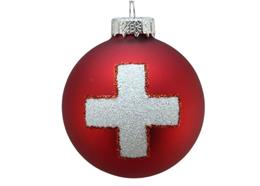 Glas Ornament Kugel Schweizerkreuz, 6cm