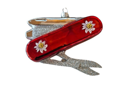 Glas Ornament Messer mit Edelweiss