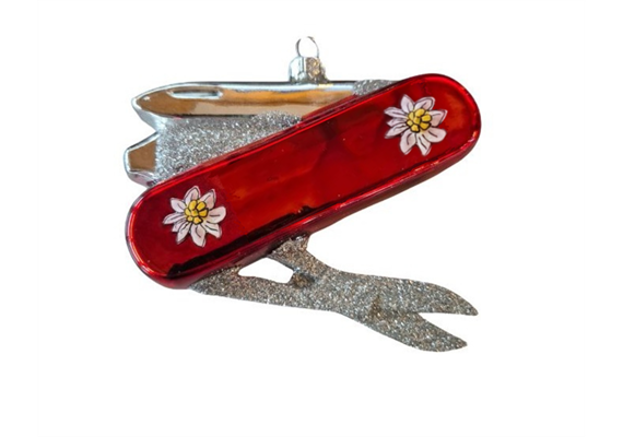 Glas Ornament Messer mit Edelweiss
