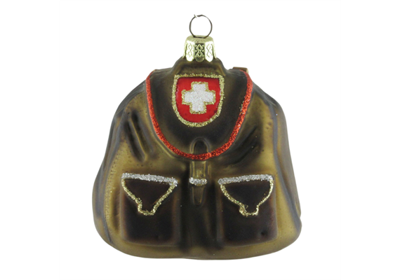 Glas Ornament Rucksack mit CH-Kreuz