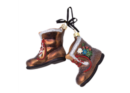 Glas Ornament Stiefel mit Edelweiss und Enzian