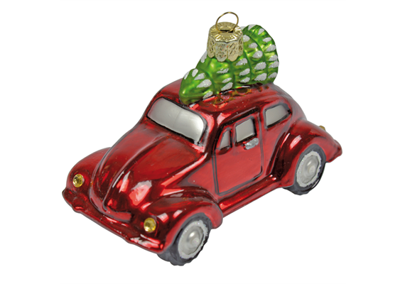 Glas Ornament VW Auto mit Tannenbaum