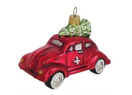 Glas Ornament VW Auto mit Tannenbaum