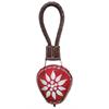 Glocke Metall rot mit Edelweiss und braunem Lederband, 8.5x10 cm