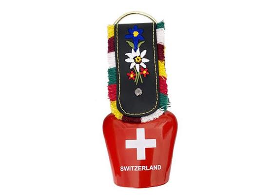 Glocke rot 7.7cm, Band bestickt Edelweiss & Enzian