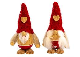 Gnom aus Holz mit roter Stoffmütze, 2 ass. 12x6cm