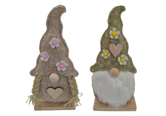 Gnom gross sitzend mit Blumen, 27 cm, 2 assortiert