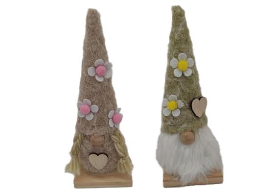 Gnom klein sitzend mit Blumen, 18 cm, 2 assortiert