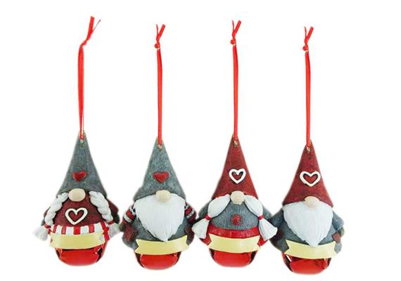 Gnom mit Glocke zum Aufhängen, 4 assortiert Gnom mit Glocke zum Aufhängen, 4 assortiert