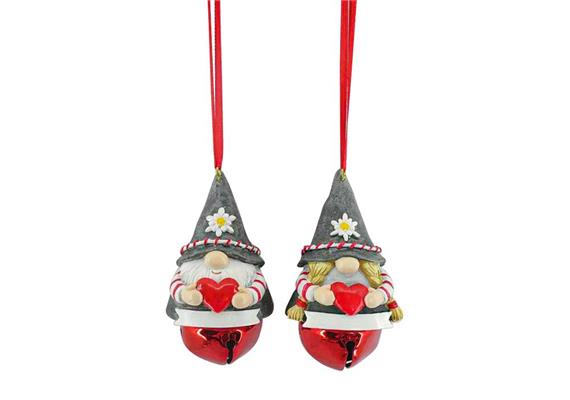 Gnom mit Herz und Glocke zum Aufhängen, 2 assortiert Gnom mit Herz und Glocke zum Aufhängen, 2 assortiert