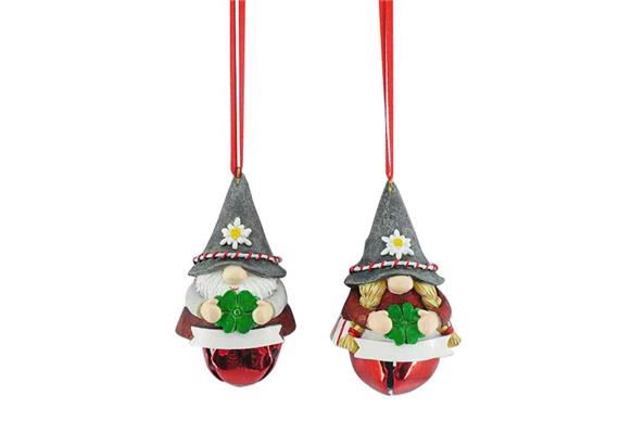 Gnom mit Kleeblatt und Glocke zum Aufhängen, 2 assortiert Gnom mit Kleeblatt und Glocke zum Aufhängen, 2 assortiert