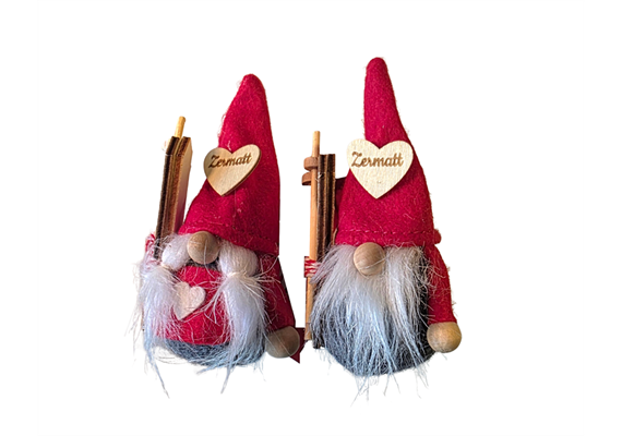 Gnom mit Ski stehend, 2 assortiert, 10 cm - Zermatt Gravur