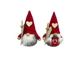 Gnom rot/grau mit Ski und Holzherz, 13cm, 2 assortiert