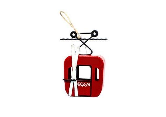 Gondel rot mit Ski aus Metall 11.0 x 7.5 x 4.5 cm