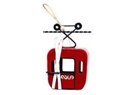 Gondel rot mit Ski aus Metall 11.0 x 7.5 x 4.5 cm
