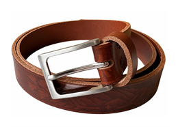 Gürtel Blankleder cognac mit Edelweiss und Berge, 115cm - Swiss Made