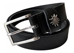 Gürtel Blankleder schwarz mit Metall Edelweiss, 105cm - Swiss Made