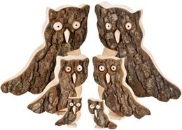 Handgefertigte Eulen aus Erle mit natürlicher Rinde ca. 13 cm