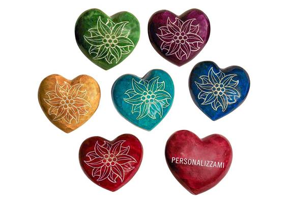Herz aus Speckstein mit Edelweiss, 6 Farben, 24 Stk.