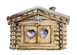 Holz-Fotorahmen, einzeln, Hütte mit Tür, 32x23x5cm