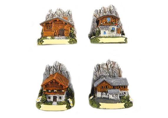 Holz Häuser Chalet Sommer mit Felsen, 4 assortiert