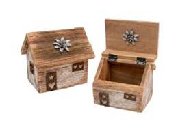 Holz Haus zum öffnen mit Edelweiss, 14.7 x 13 x 12 cm