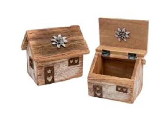 Holz Haus zum öffnen mit Edelweiss, 14.7 x 13 x 12 cm