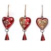 Holz Herz rot mittel mit Glocke, 4 x 2.5cm, 3 assortiert - 24 Stk im Display