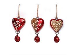 Holz Herz rot mittel mit Glocke rund, 4 x 2.5cm, 3 assortiert - 24 Stück im Display