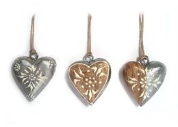 Holz Herz silber mittel, 4 x 2.5cm, 3 assortiert - 24 Stück im Display