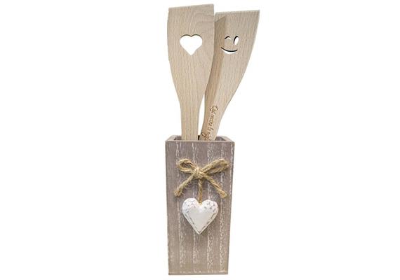 Holz Kochlöffelhalter mit weissem Herz, 13 cm