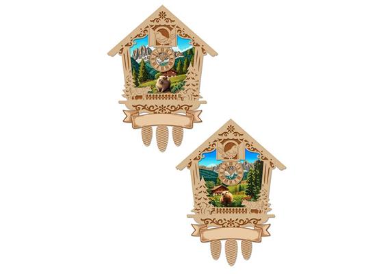 Holz Magnet Kuckucksuhr mit Landschaft, 2 assortiert