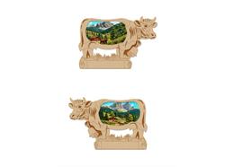 Holz Magnet Kuh mit Landschaft, 2 assortiert