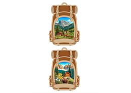Holz Magnet Rucksack mit Landschaft, 2 assortiert