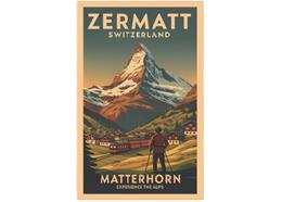 Holz Magnet Zermatt Matterhorn Dorf, Vintage 62x37mm
