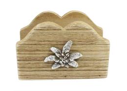 Holz Serviettenhalter mit Edelweiss Motiv, 8.4 x 12.7 cm