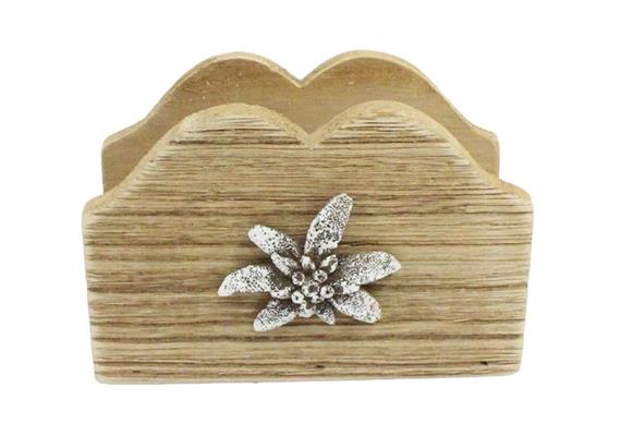 Holz Serviettenhalter mit Edelweiss Motiv, 8.4 x 12.7 cm