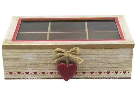 Holz Teebox mit rotem Herzen, 23.5 x 15 cm