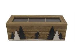 Holz Teebox mit Tannen und Skifahrer, 23 x 9 cm