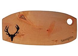 Holzbrett rustikal Hirsch mit Savognin Gravur, Erle 34-38 cm geölt